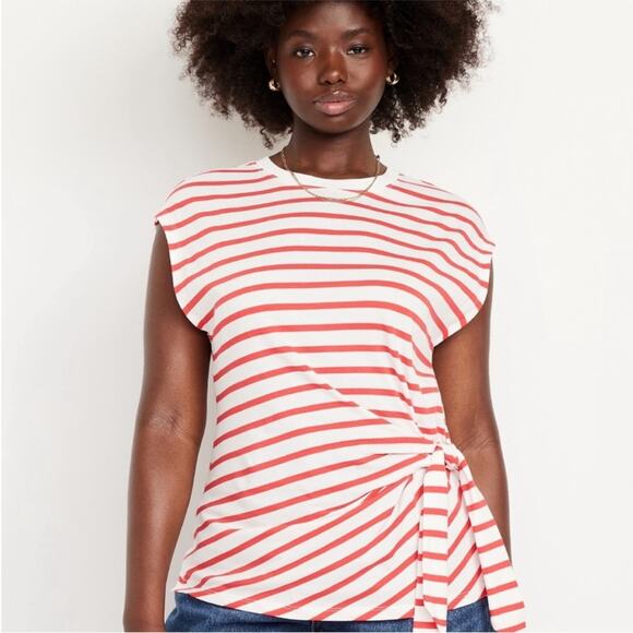 Old Navy White & Red Stripe EveryWear Side Tie Top - Picture 5 of 8